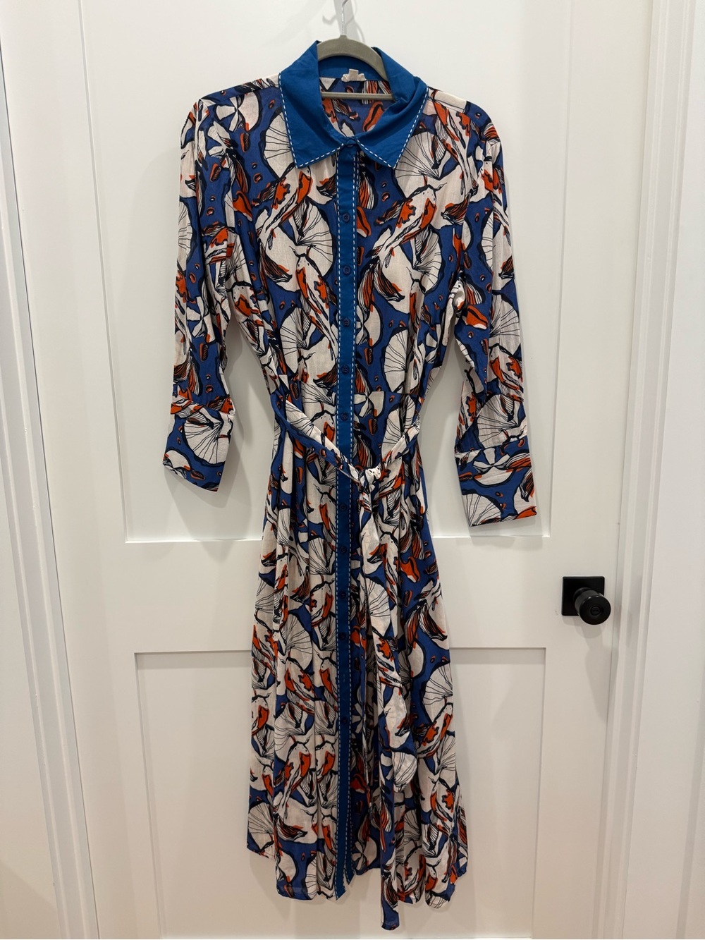 Blue Floral Tie-Waist Shirt Dress